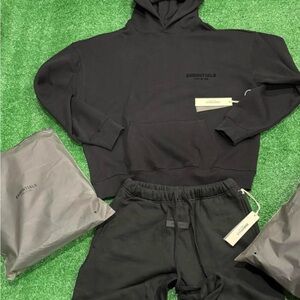 Essentials Black Logo Hoodie and Sweatpants Set
